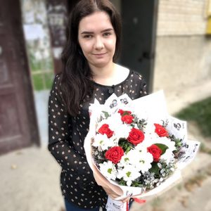 букет троянди та хризантеми фото
