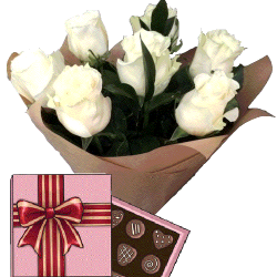 Фото товара 7 білих троянд із цукерками в Калуші