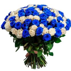 Фото товара 101 біла і синя троянда (фарбована) в Калуші