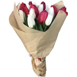 Фото товара 21 червоно-білий тюльпан у крафт в Калуші