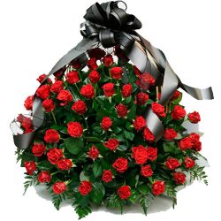 Фото товара 100 багряних троянд "Полум'я" в кошику в Калуші